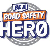 Logo saying Be a road safety hero.